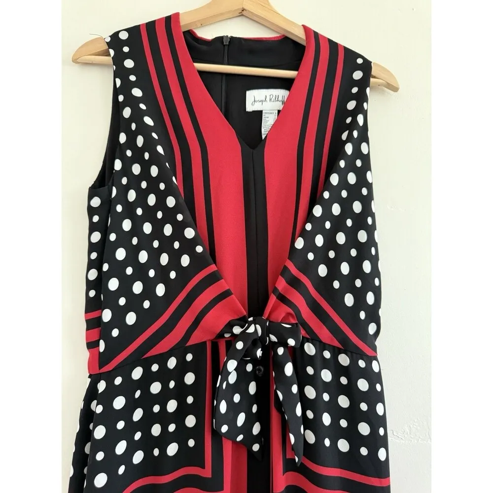 Joseph Ribkoff noire Dress Size 8 Maxi Long Sleeveless Black Red White designe - Image 10
