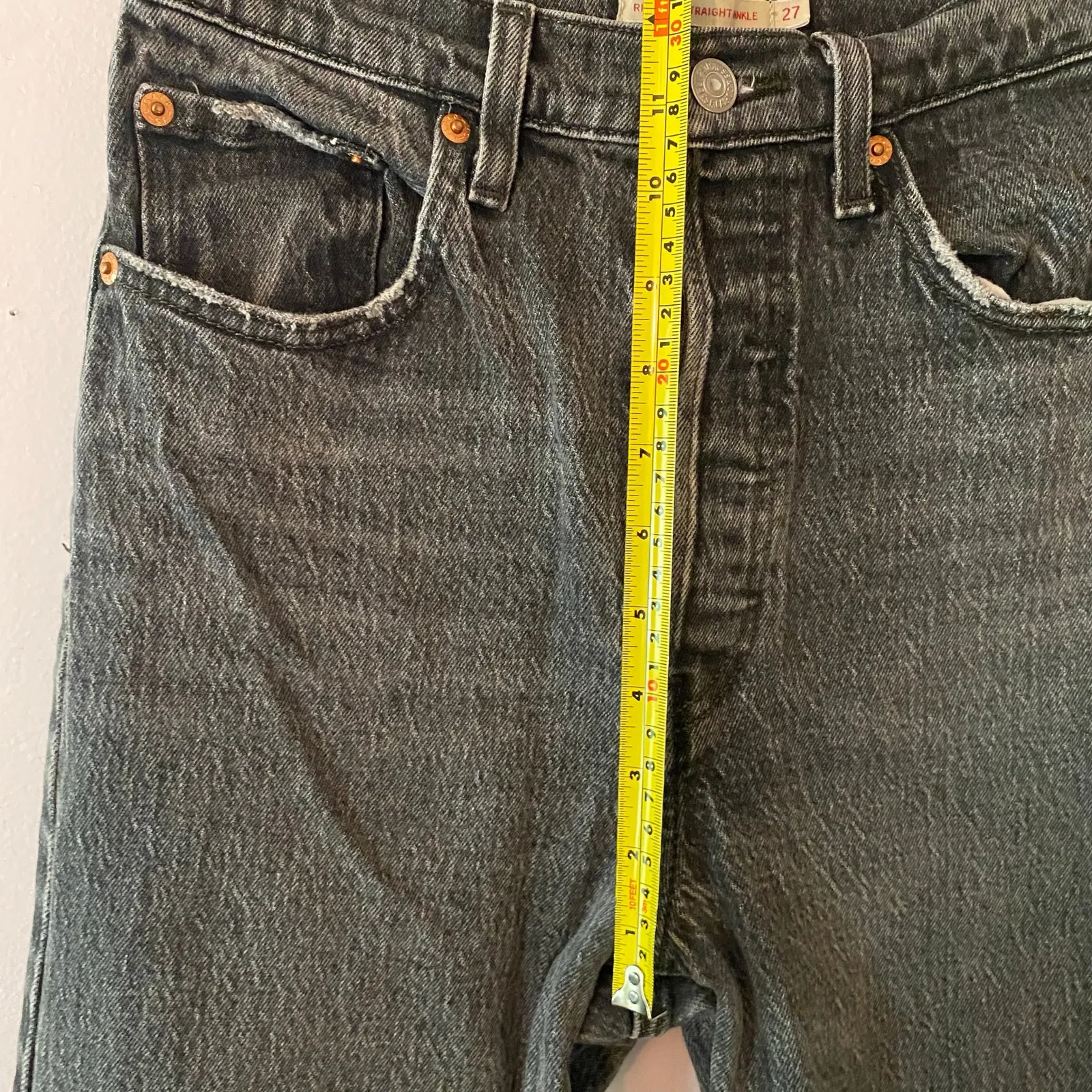 Levi's Premium Ribcage Straight Ankle Jeans Gray Black Button Fly Women size 27 - Image 12