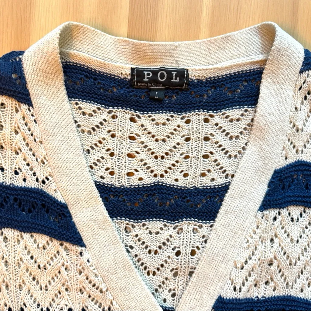 POL Boho Striped Open Knit Cardigan Sweater L Coastal Grandma Festival Layering - Image 10