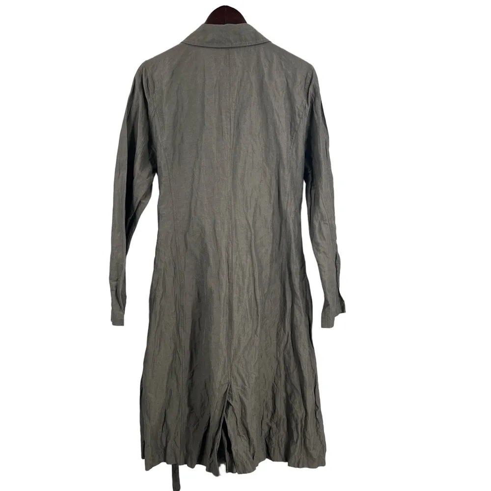 Eileen Fisher Lightweight Trench Coat Olive Green Crinkle Metallic Jacket Large - Image 5