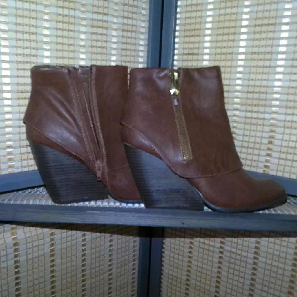 Fergalicious Envy Wedge Heeled Bootie Brown Size 9 - Image 2