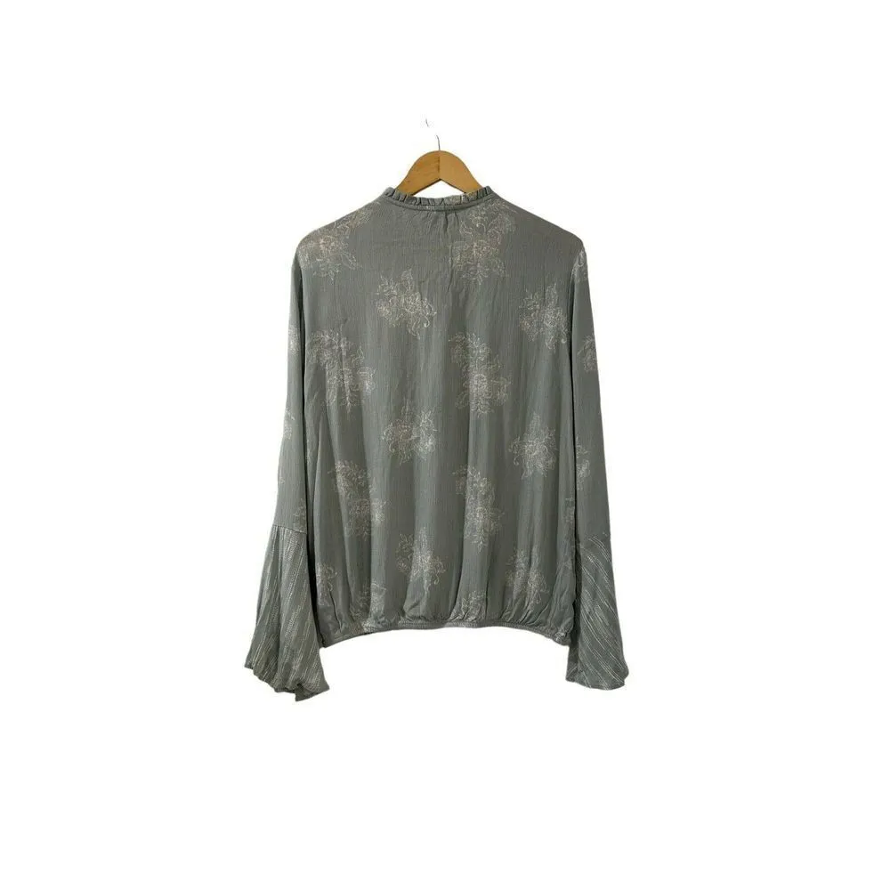 SANDY and Sid floral Long Bell Sleeve boho peasant top womens Large NWT Green - Image 7