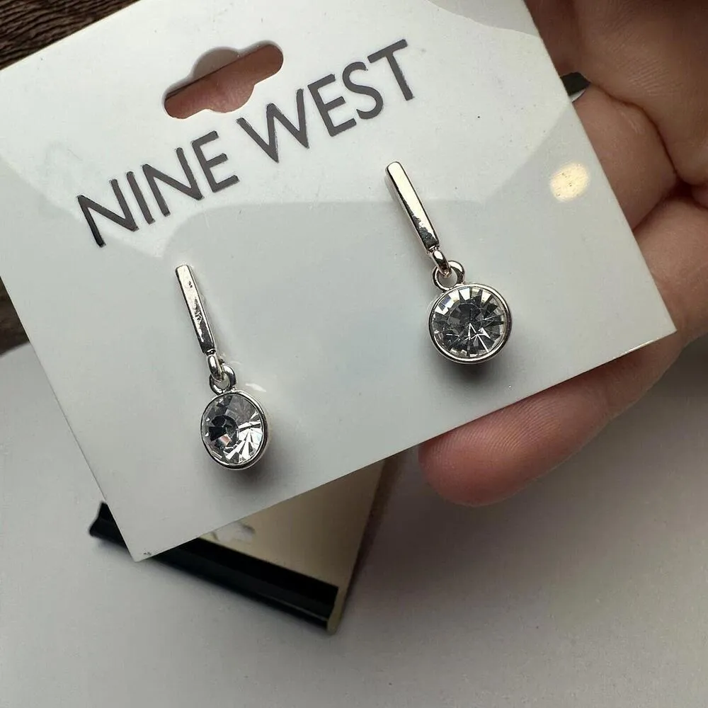 Nine West Silver Tone Rhinestone Pierced Dangle Drop Earrings NWT Lot Of 2 - Image 7