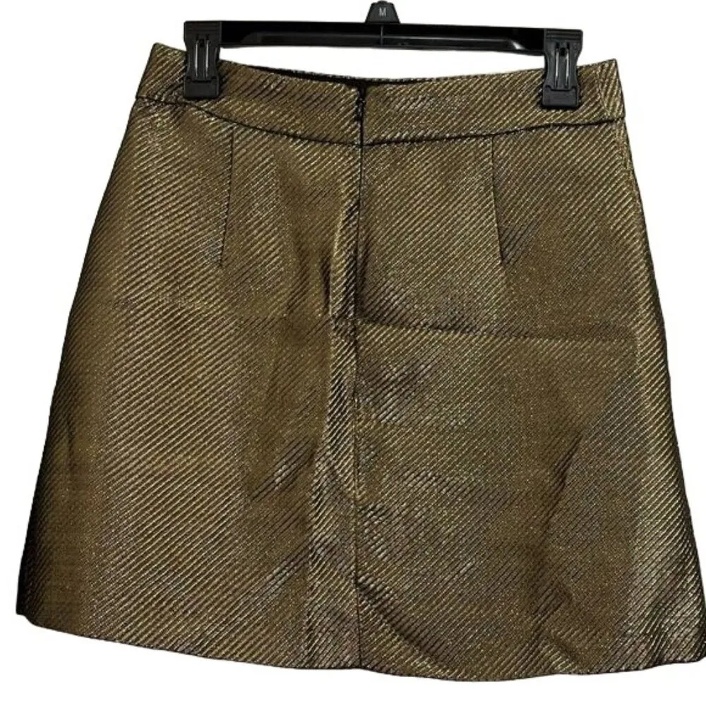 H&M Metallic Gold A Line Mini Skirt Size 6 Fall Fashion Office Casual - Image 9