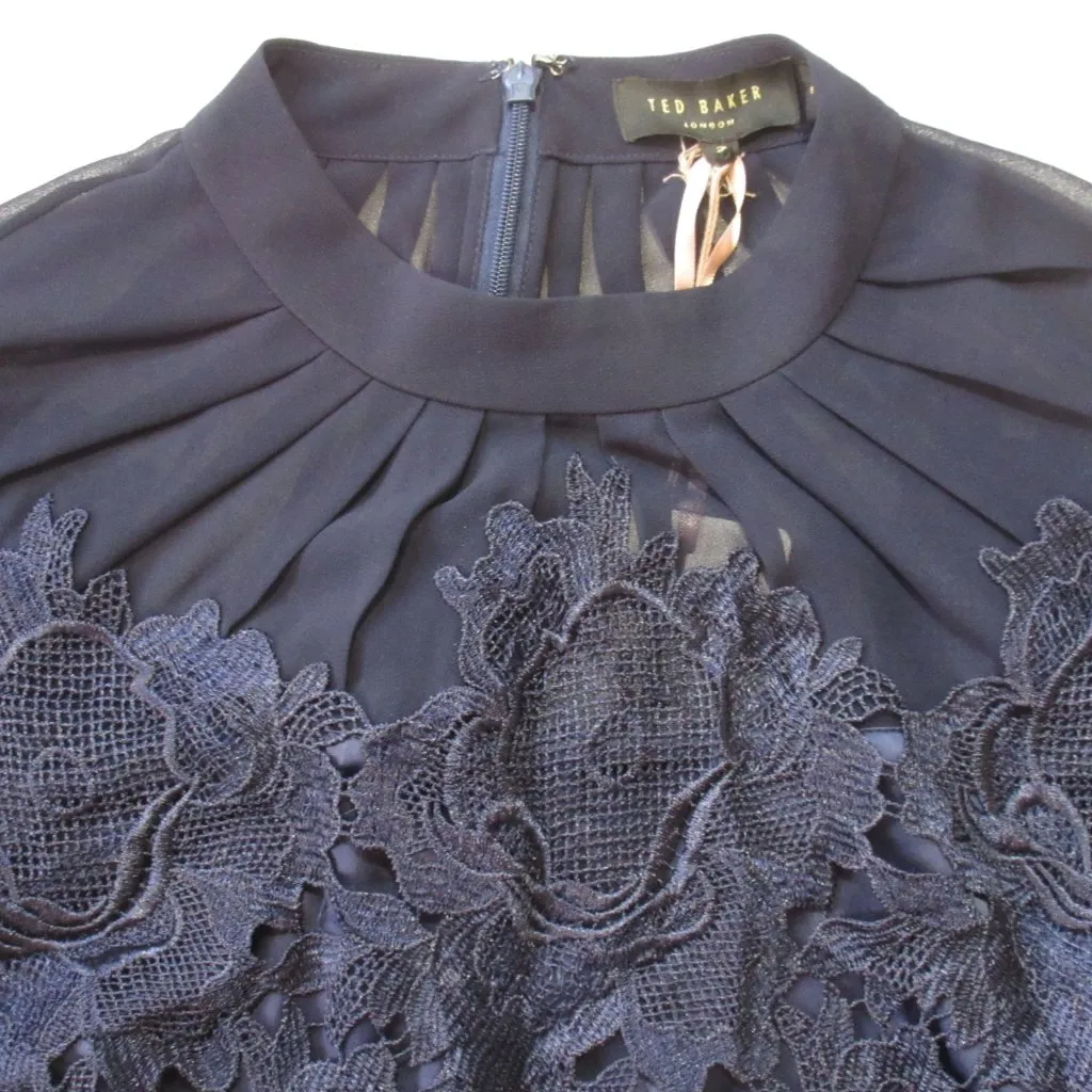 NWT Ted Baker Amalie in Dark Blue Lace Overlay Shift Dress 3 / US 8 $209 - Image 8