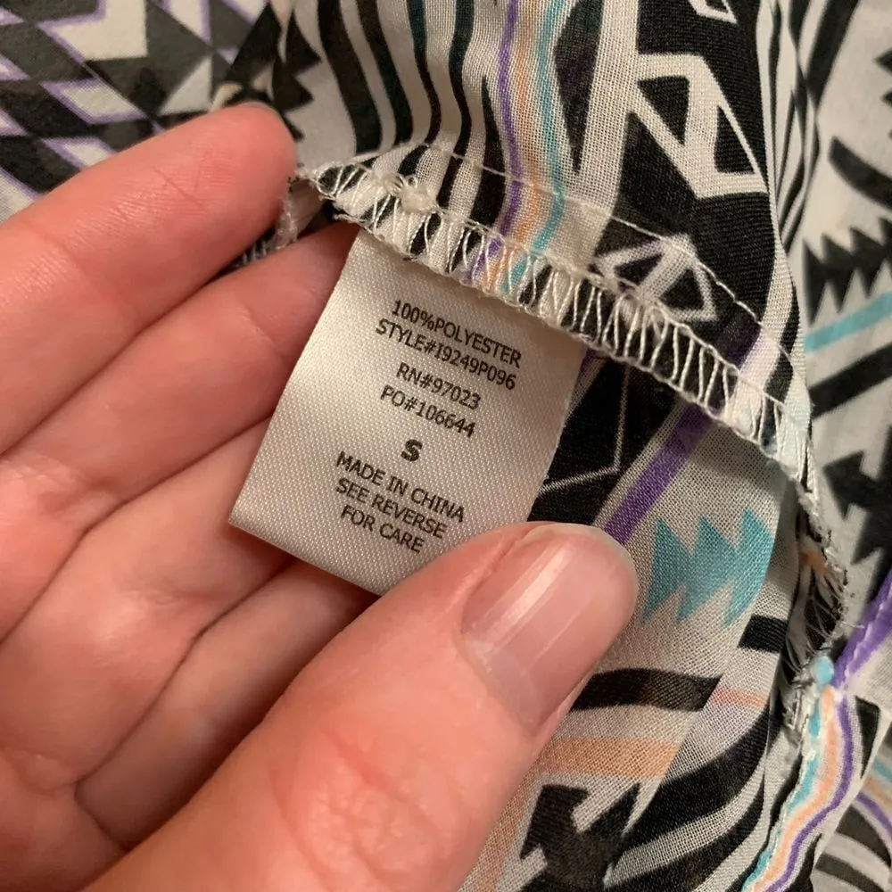 Miken Swim Womens Small Aztec Print Beach Cover Up Geometric Pattern Boho Summer Black - Image 4