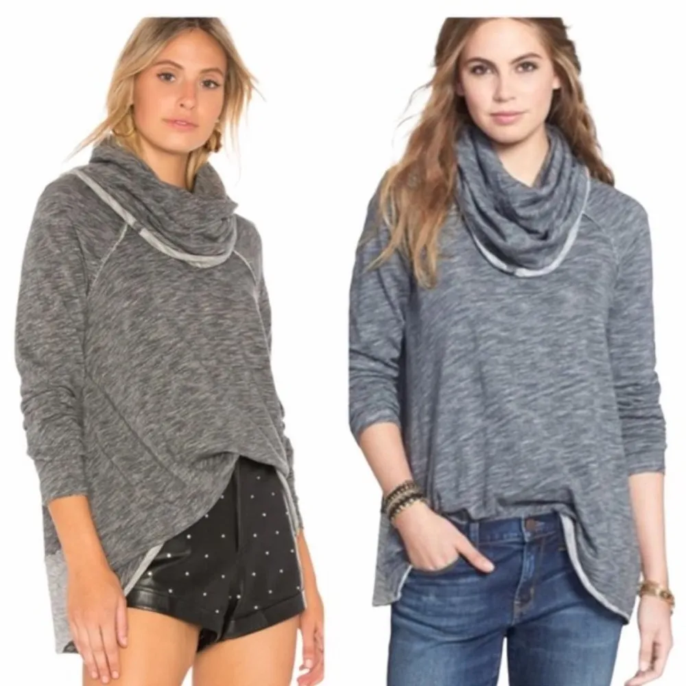 Free People Beach Cowl Neck Long Sleeve Pullover Two Body Grey Cocoon - Image 2