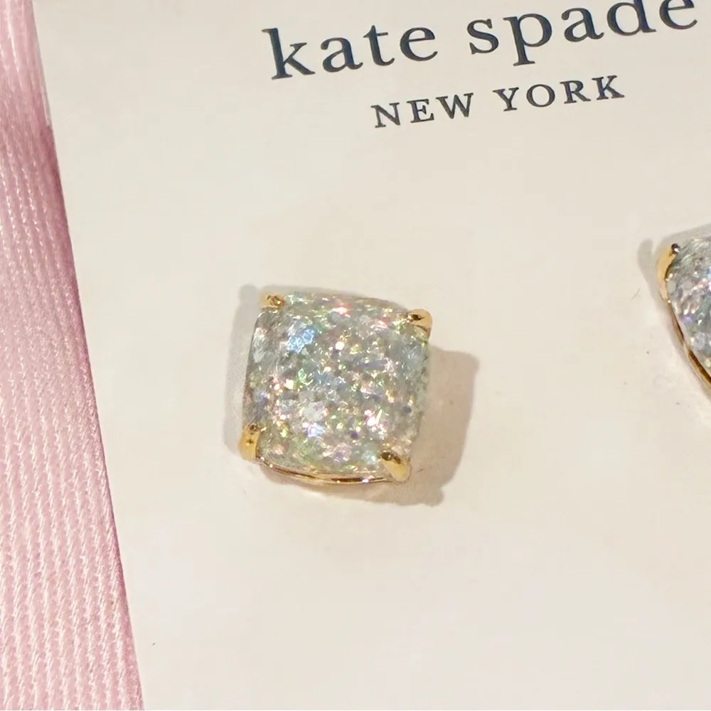 KATE SPADE New York Goldtone Glittery Faux Opal Rhinestone Stud Earrings NEW - Image 2