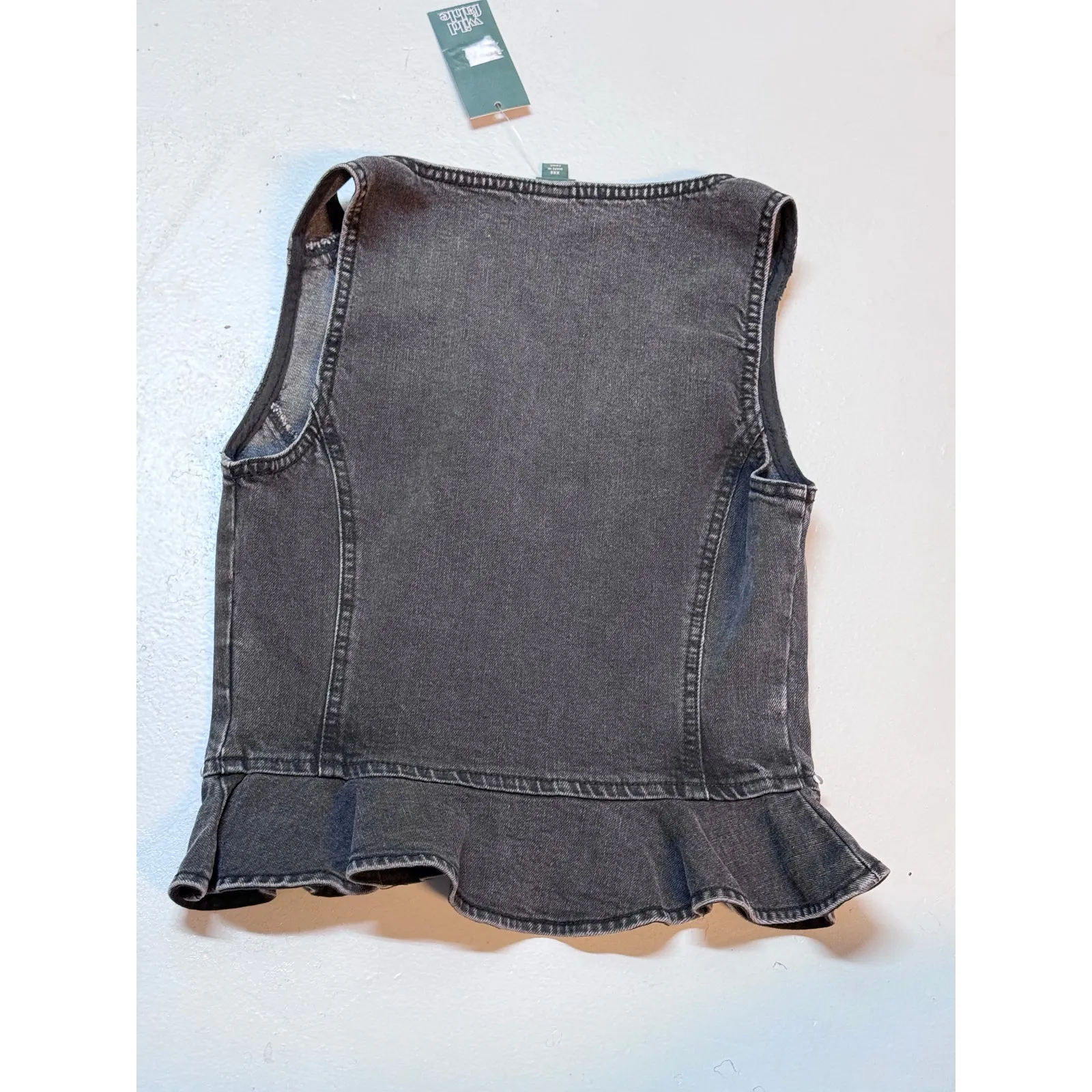 Wild Fable Womens XXS Black Denim Vest Ruffle Studded Zip V-neck Biker Western - Image 5