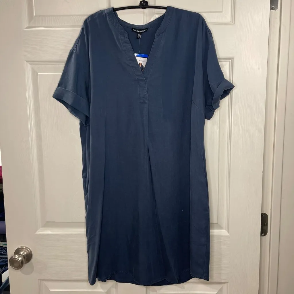 Hilary Radley Shift Dress Womens Size Large Blue Tencel Lyocell Pockets Mini NWT - Image 2
