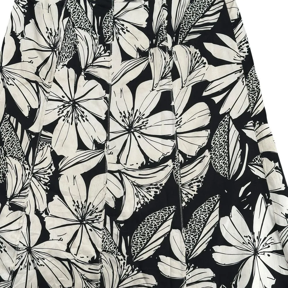 Vintage 90s Floral Silk Skirt Black and White Size 10 A-Line Silky Cottage - Image 5