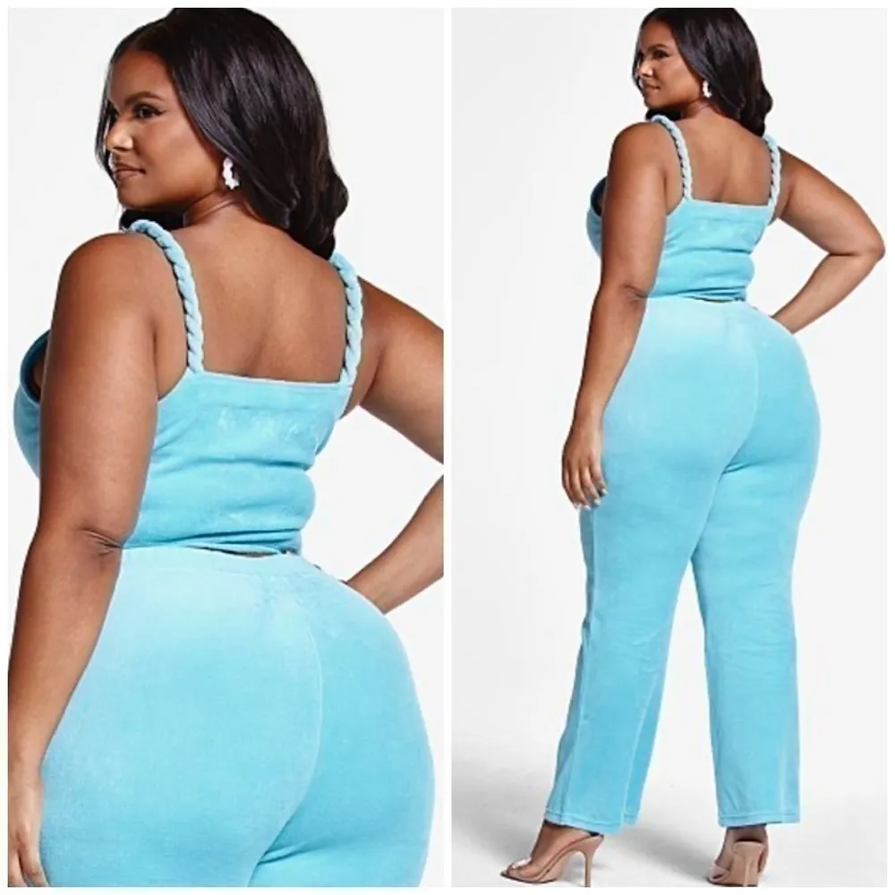 Fashion to Figure Aqua Blue Terry Cloth Cowl Neck Crop Tank Top Size 1X 14 - Image 6