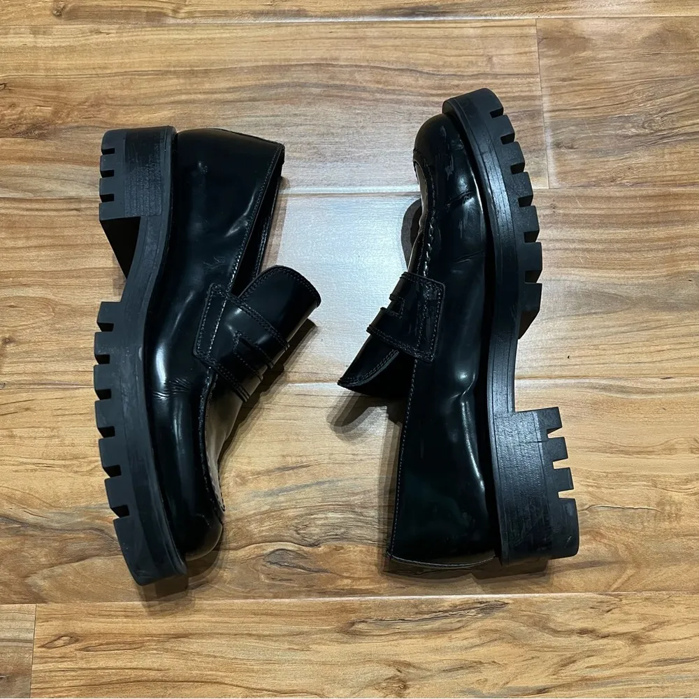 Chunky Black Penny Loafers Platform Flats Shoes EU 39 Women 8 Emo Goth Y2K - Image 3