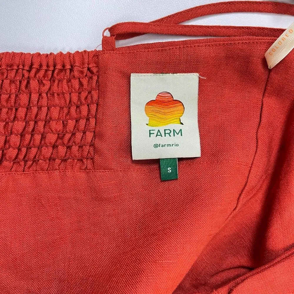 NWOT Farm Rio Red 3D Petals Bodice Euroflax Premium Linen Jumpsuit Sz S Wide-Leg - Image 12