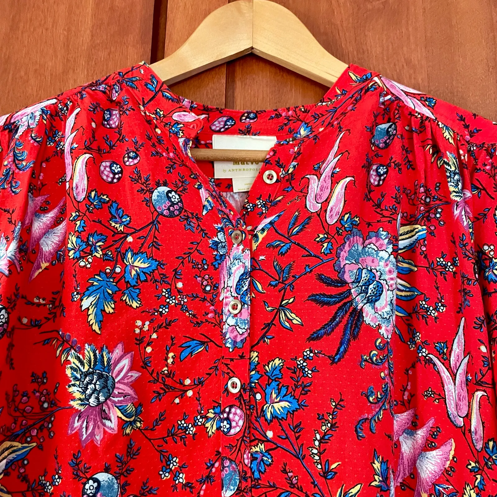 Anthropologie Maeve Blouse Floral Print Short Sleeve Size Small - Image 2