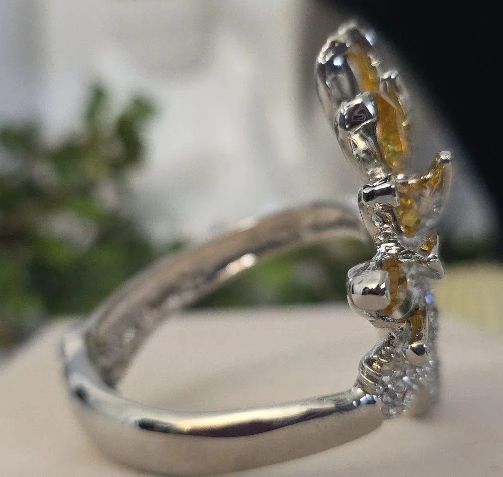 Bling! Vintage Silver CZ Statement Clamper Hinge Bracelet Yellow - Image 4