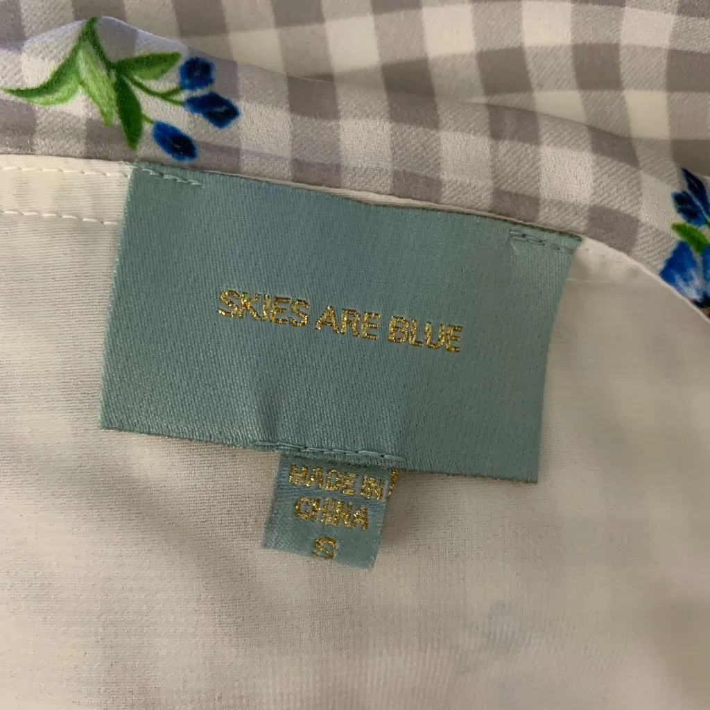 Skies are Blue Off the Shoulder Dress S White Check Floral Adjustable Straps - Image 6