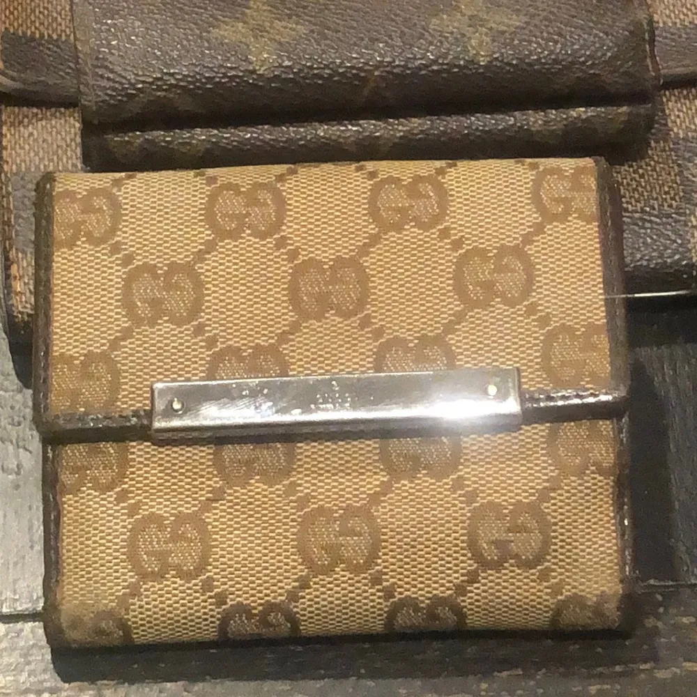 GUCCI GG Trifold Canvas Jacquard Wallet Tan Brown Leather Accent - Image 16