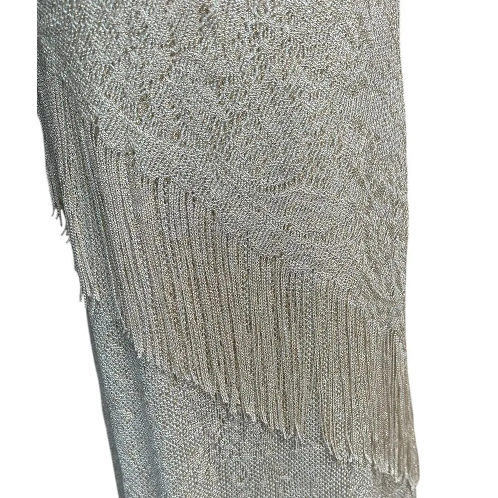 Vtg SL Fashions Cream Gold Lame Sparkly Formal Long Party Dress with Fringe 6 - Image 7