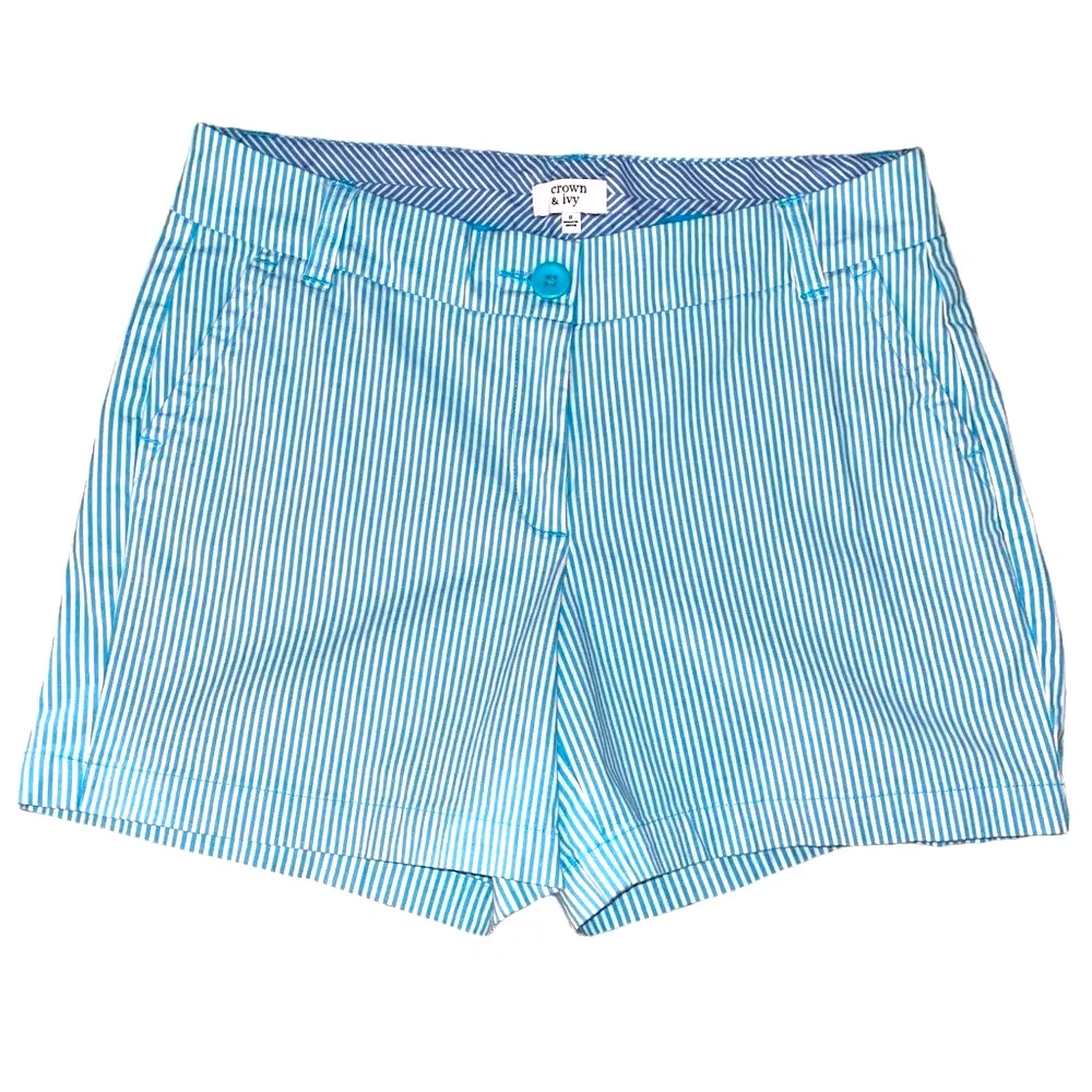 Crown & Ivy 5” Turquoise Striped Shorts - Image 2