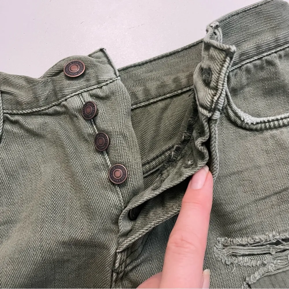 Free People Shorts Denim Loving Good Vibrations Cutoff Button Fly Olive Green - Image 5