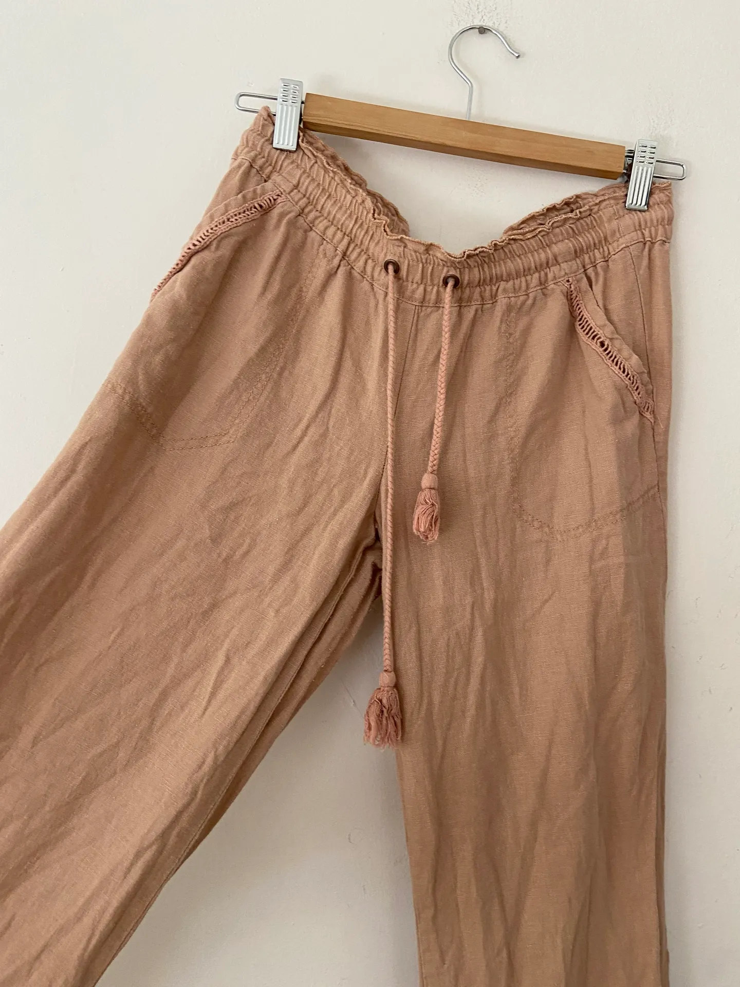 Linen Wide Leg Beach Surfer Pants Brown - Image 2
