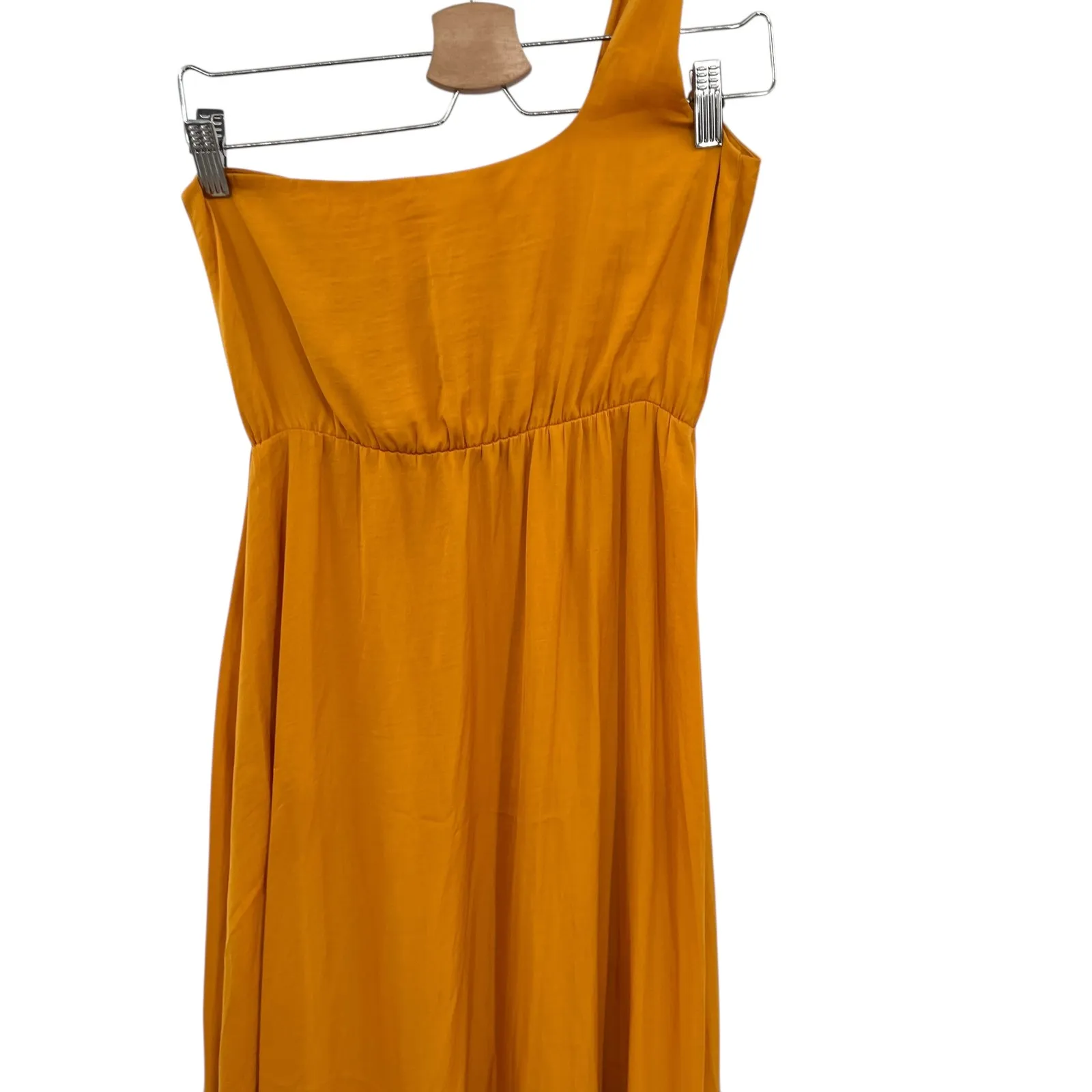 Maje Rasti One-Shoulder Dress Long High-Lo Satin Yellow Size 1 US Small - Image 10