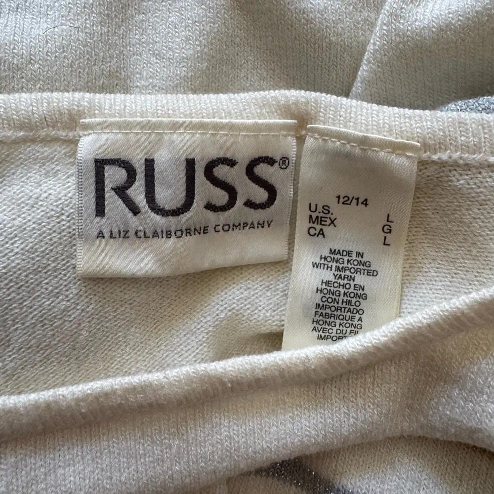 Russ by Liz Claiborne Y2K Sparkly Striped White Long Sleeve Sweater Silver Size L - Image 2