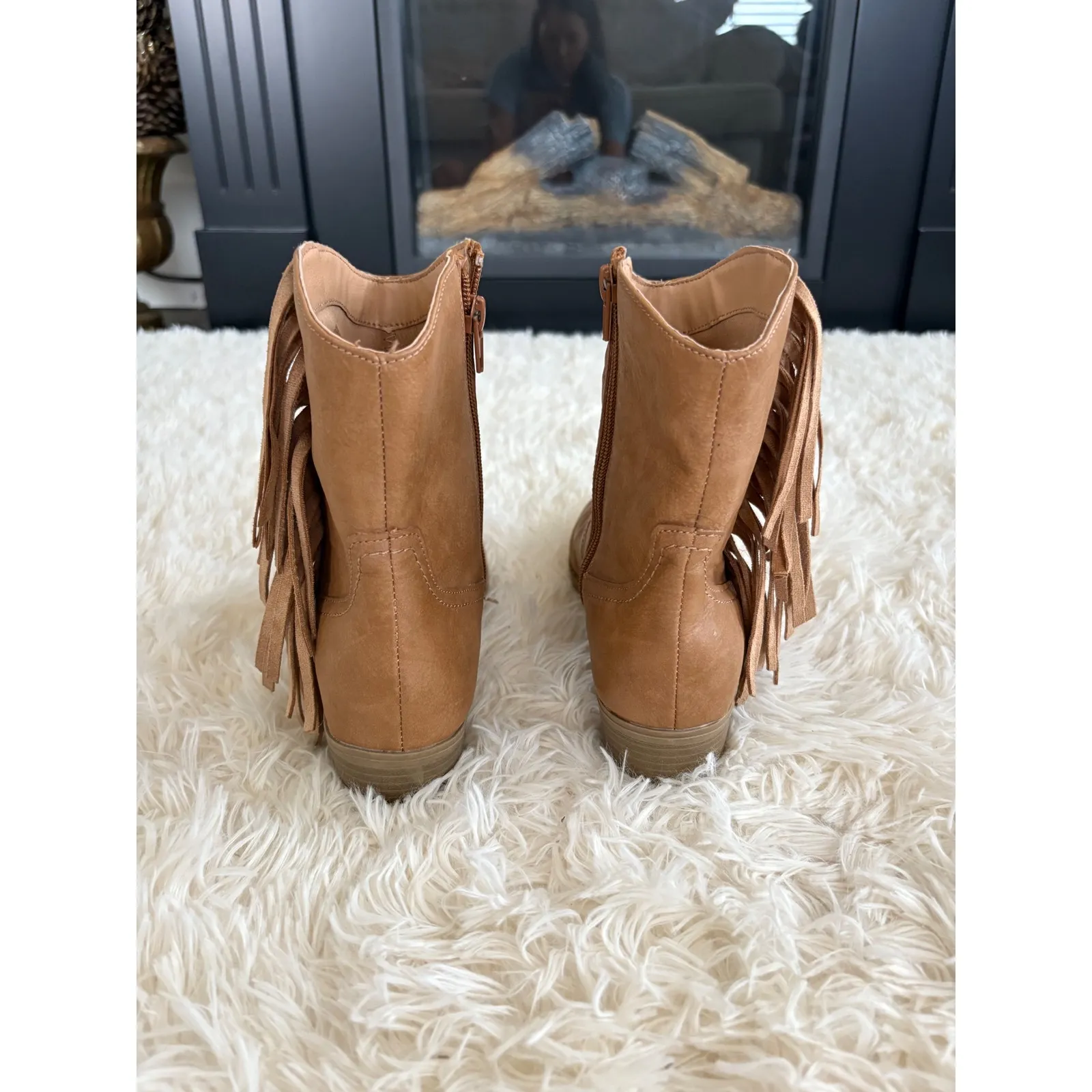 Levvy Tan Faux Suede Fringe Ankle Western‎ Cowgirl Boots - Image 5