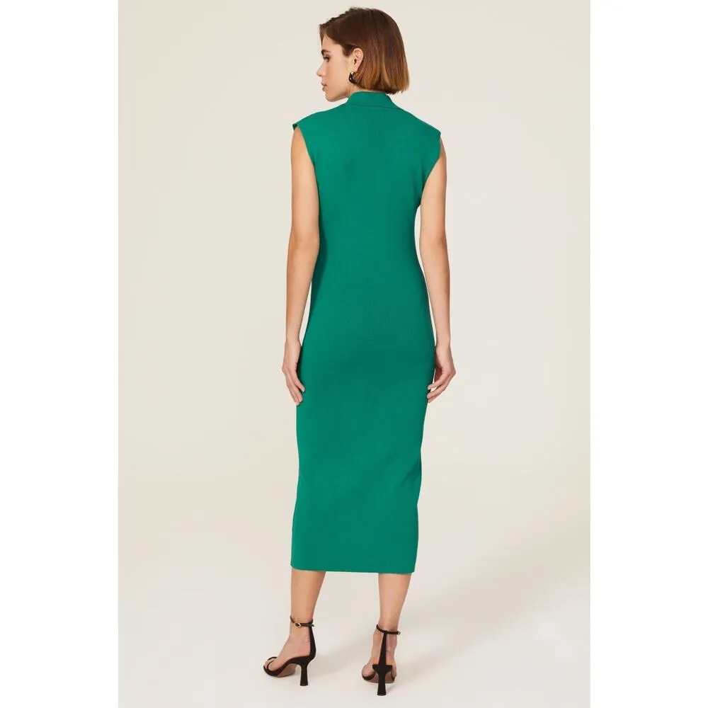 A.L.C. Taylor Green Knit Sleeveless Collared Midi Dress Size Medium - Image 3