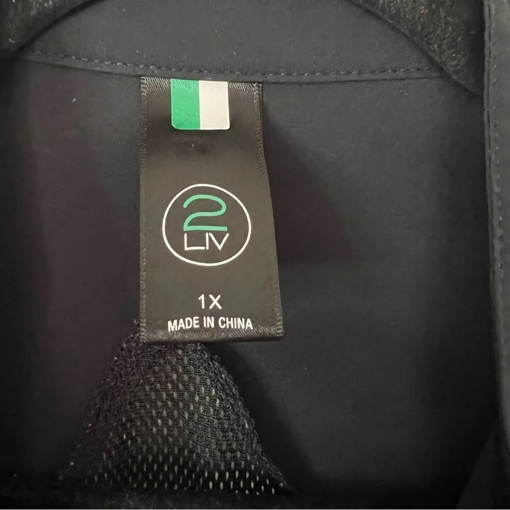 2LIV Athletic Jacket Black Zip Up Lightweight Jacket Mesh Accents Plus Size 1X - Image 2