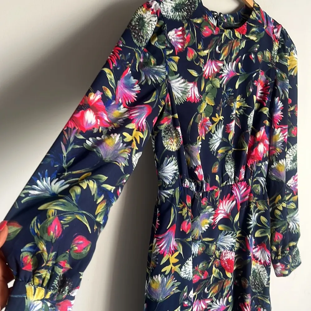 J. Crew Women's Flouncy Hem Dress Painted Floral Long Sleeve - Image 9