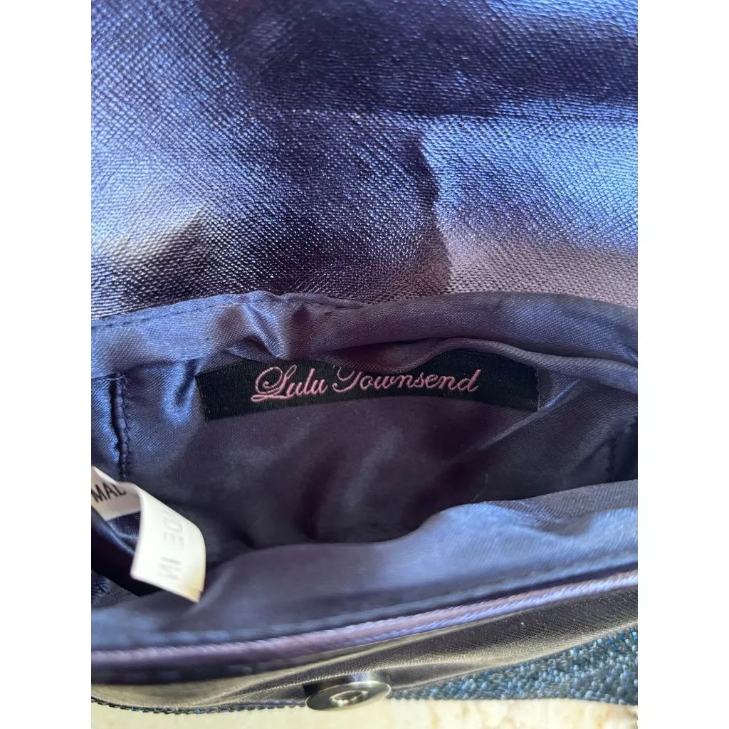 Lulu Townsend Blue Rhinestone Chain Envelope Clutch Bag - Image 4