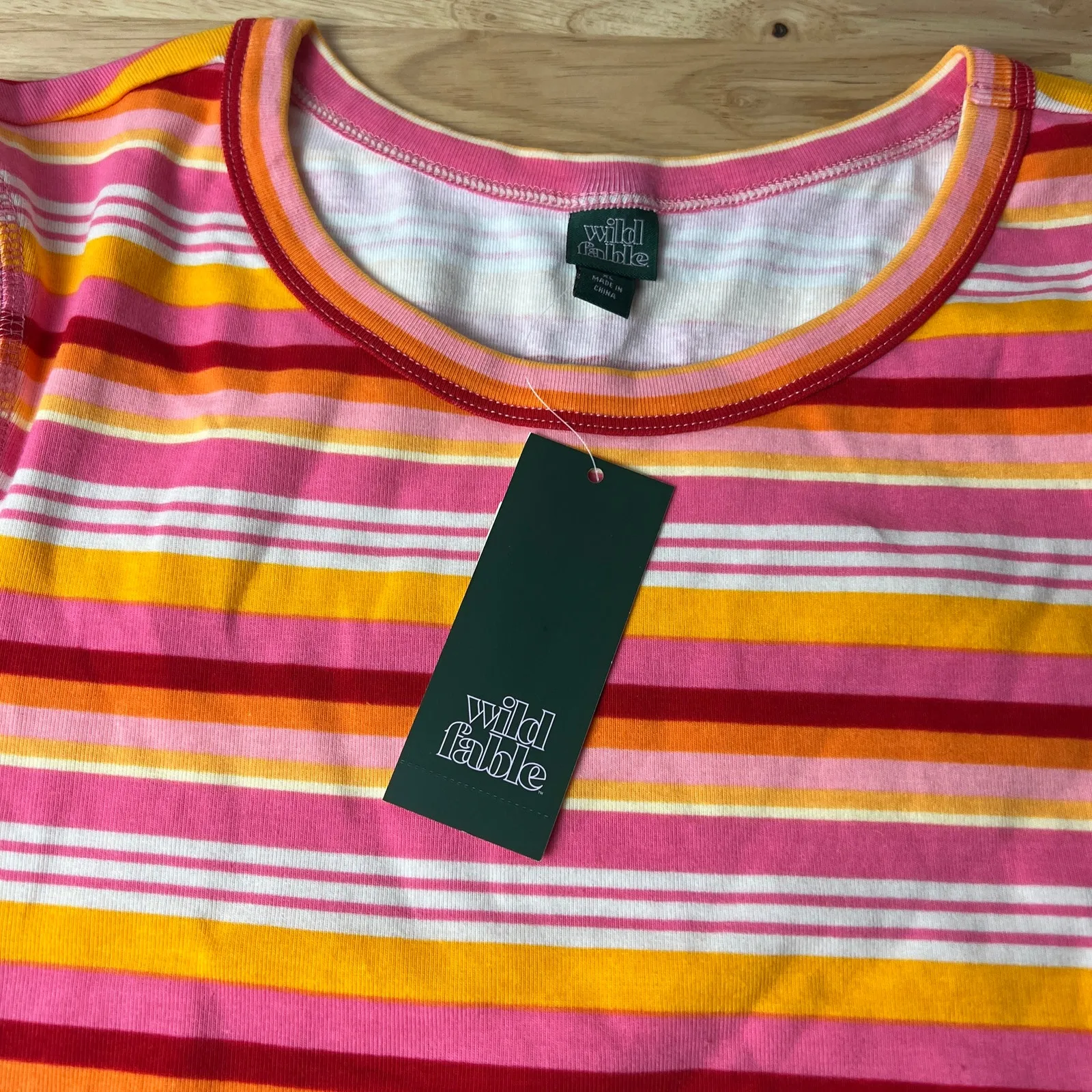 Wild Fable Women's Pink Striped Short Sleeve Fitted T-Shirt - Size XL - NWT - Image 3