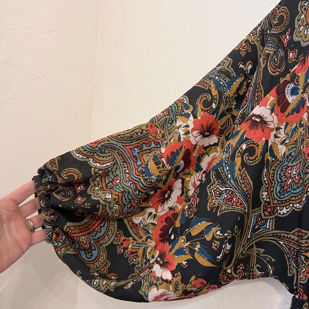 Free People paisley floral 3/4 sleeve mini dress size XS - Image 3