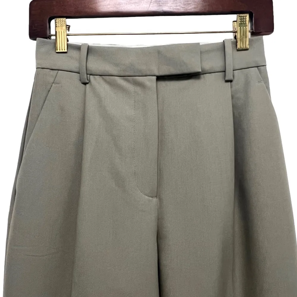 ZARA High Rise Pleated Wide Leg Trouser Pant khaki Women’s Size XS - Image 6