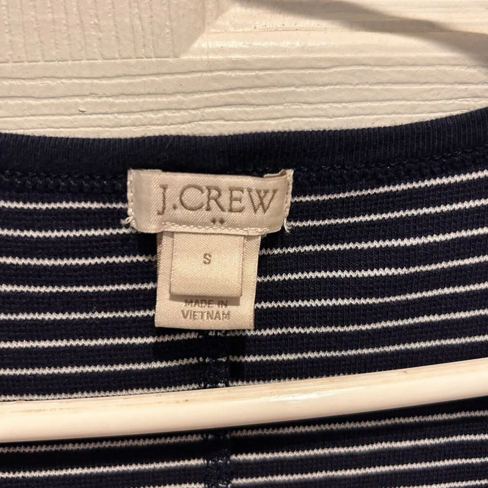 J. CREW Sleeveless Dress Small‎ Navy White Striped Cotton Stretch Nautical Style Blue - Image 6