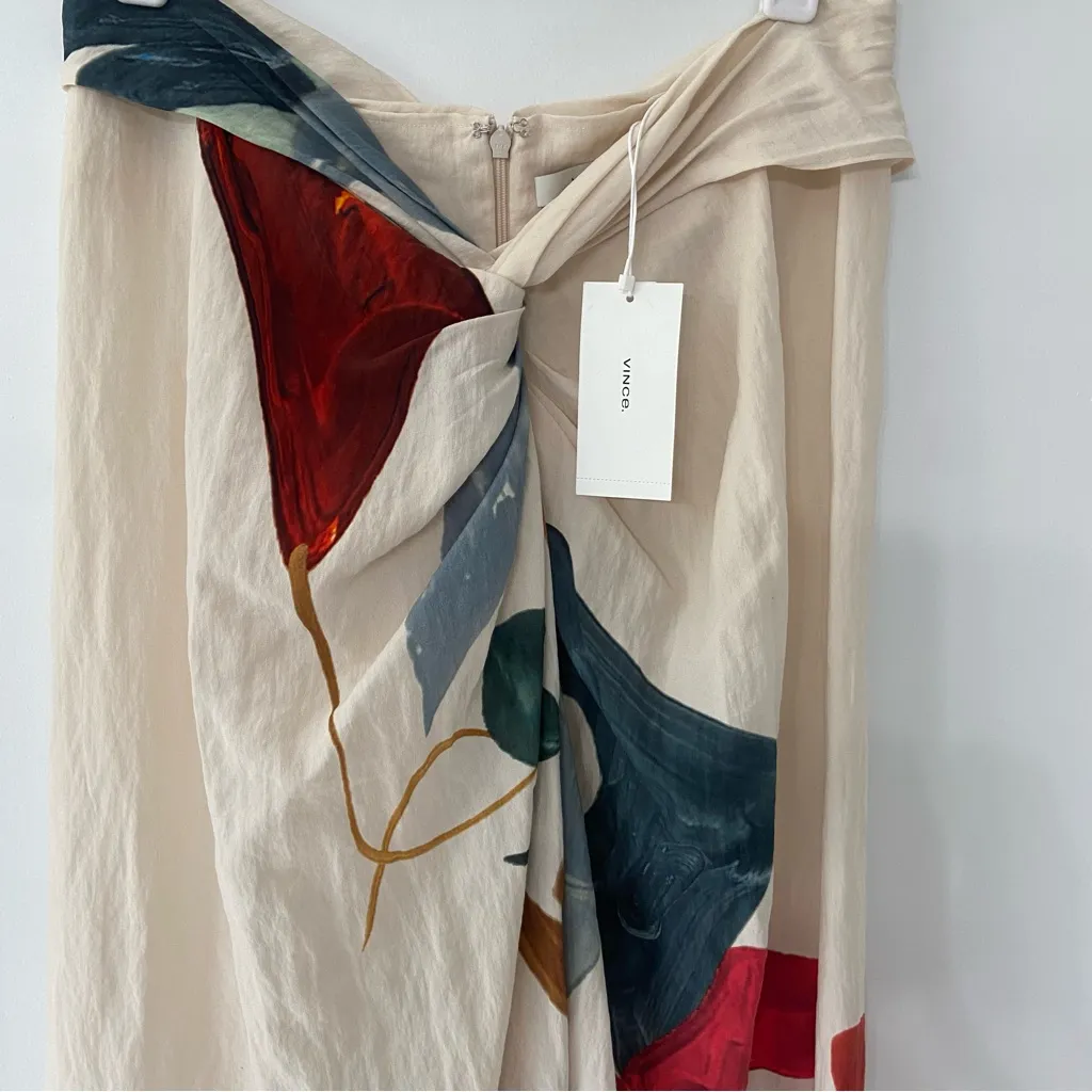 VINCE NWT Wrap Milk Painted Abstract Draped Knot Skirt Small - Image 10