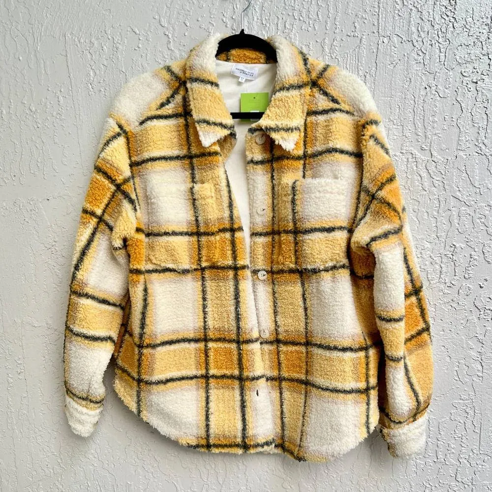 Sincerely Jules x Bandier Oversized Plaid Aspen Sherpa Jacket Yellow Women's S - Image 3