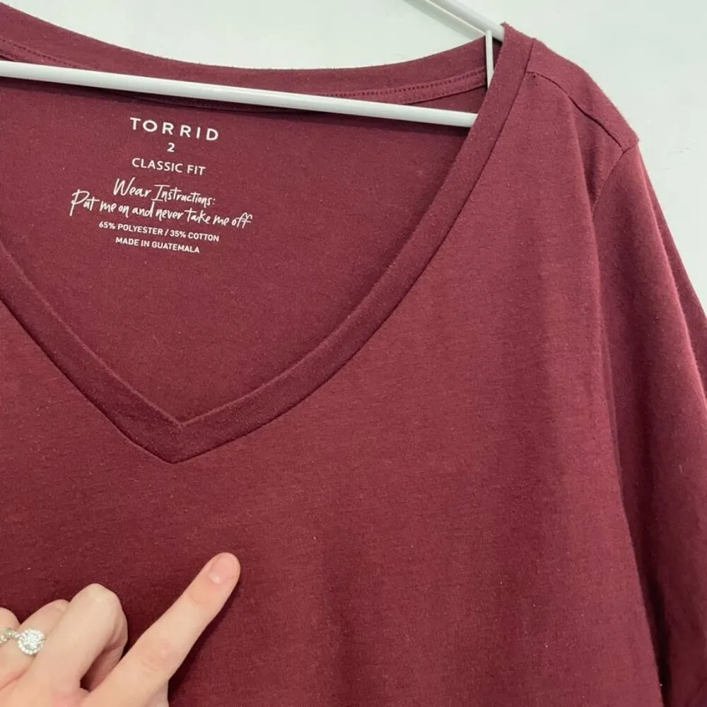 TORRID 2 Plus Size Girlfriend Signature Jersey V-Neck Tee Burgundy Maroon TShirt - Image 10