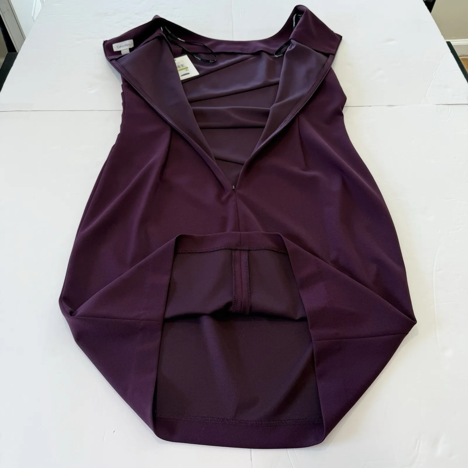 Calvin Klein Purple Sunburst Seam Stretch Crepe Sleeveless Sheath Dress‎ Size 14 - Image 9