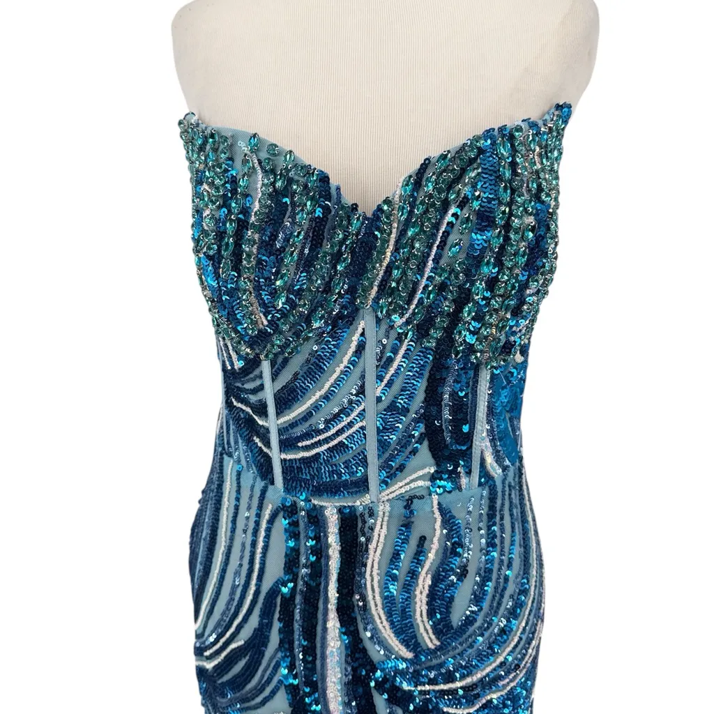 Portia and Scarlett Sequin Embellished Blue Mermaid Gown Dress Gown Size 8 - Image 5