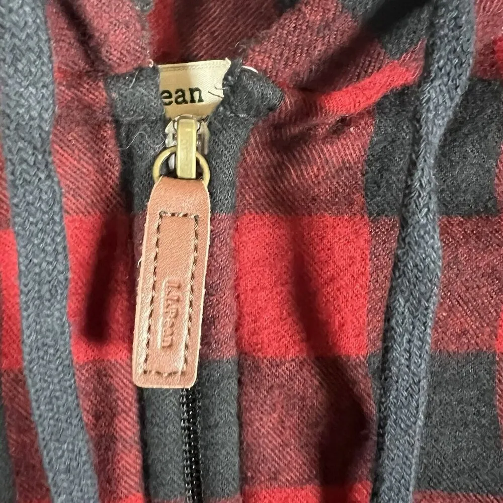 L.L.Bean Relaxed Fit Scotch Plaid Flannel Zip Hoodie Red Sz S Classic‎ Outdoors - Image 6