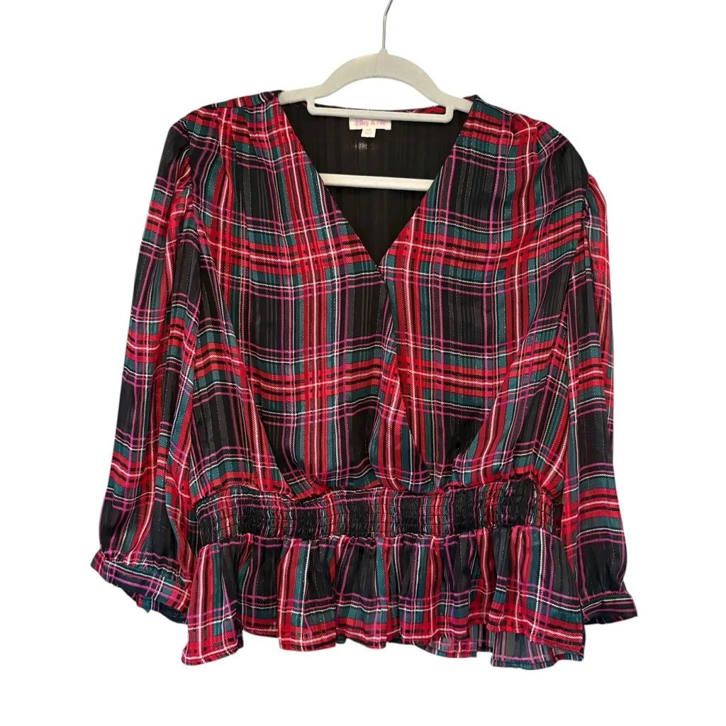 NWT, Riley & Rae Mix and Mingle Wrap Plaid Smock Top, Sz XL Red - Image 11