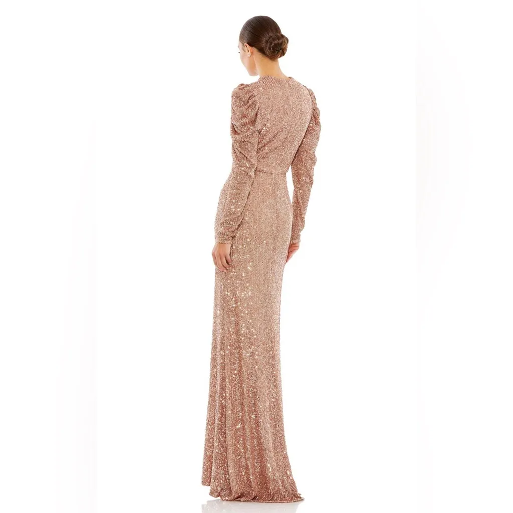NWT Mac Duggal Rose Gold Sequin Long Sleeve Dress Size 4 - Image 2