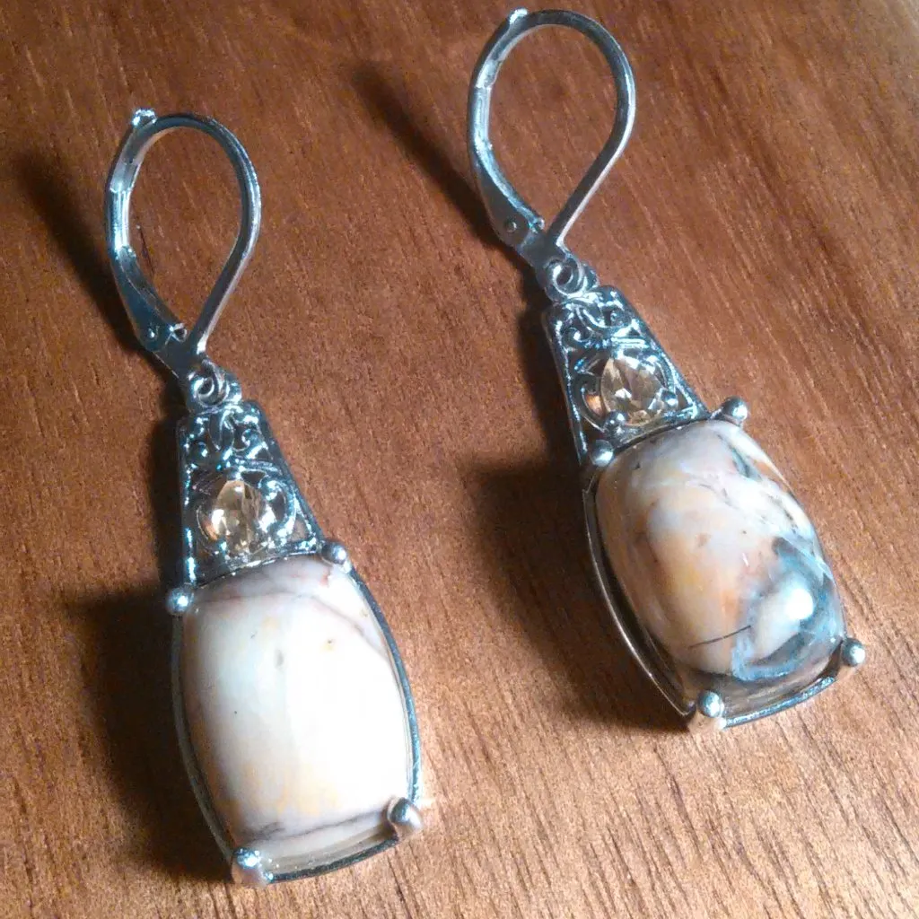Cherry Creek Jasper and Brazilian Citrine Platinum Bond Lever Back Earrings - Image 3