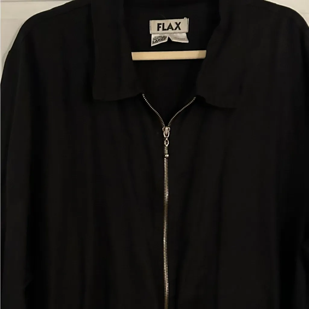 Flax  Black 100% Linen Front Zip Lightweight Jacket Blazer Size Large - Image 10