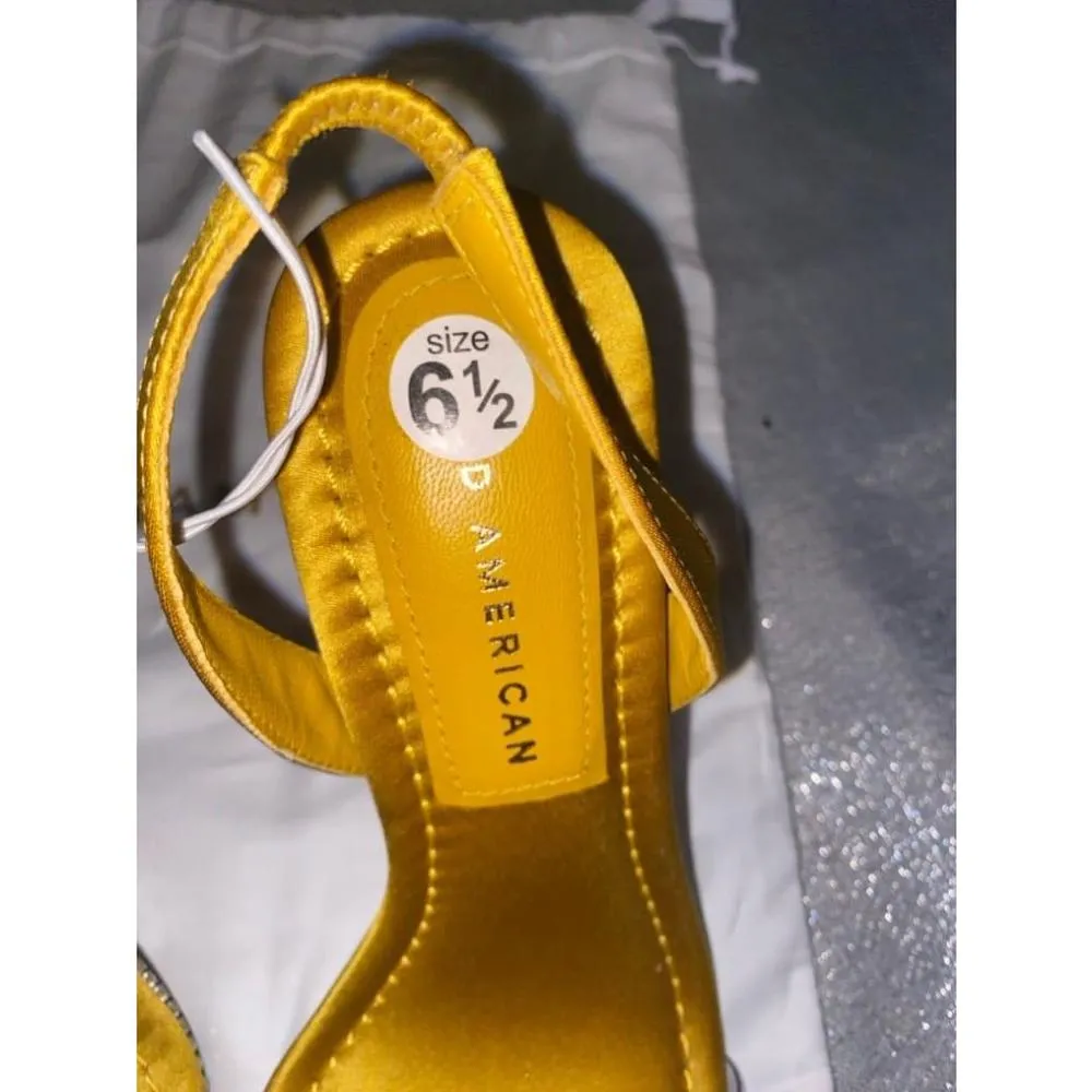 Women's Good American Gold Satin Rhinestone Sandals Size 6.5 - Image 2