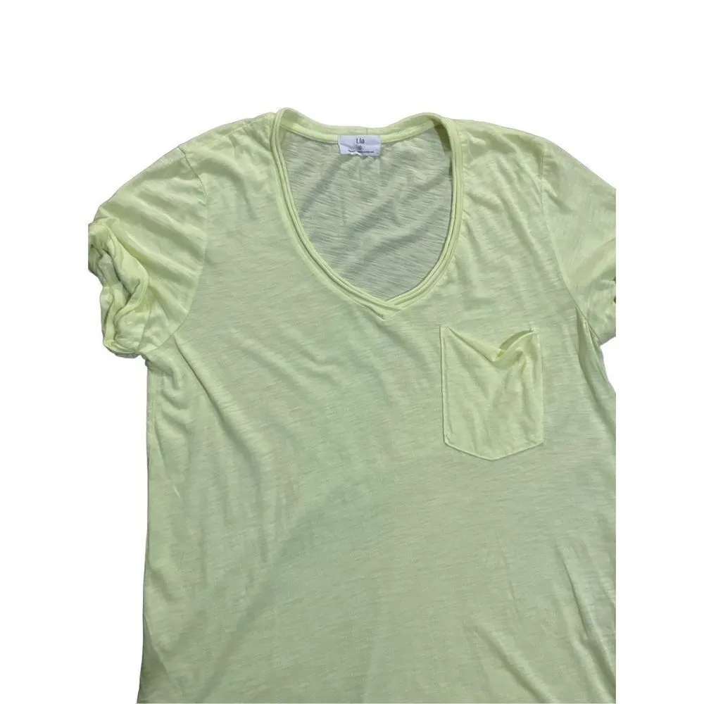 Anthropologie t.la bright neon green yellow modal cotton blend t shirt size smal Green - Image 6