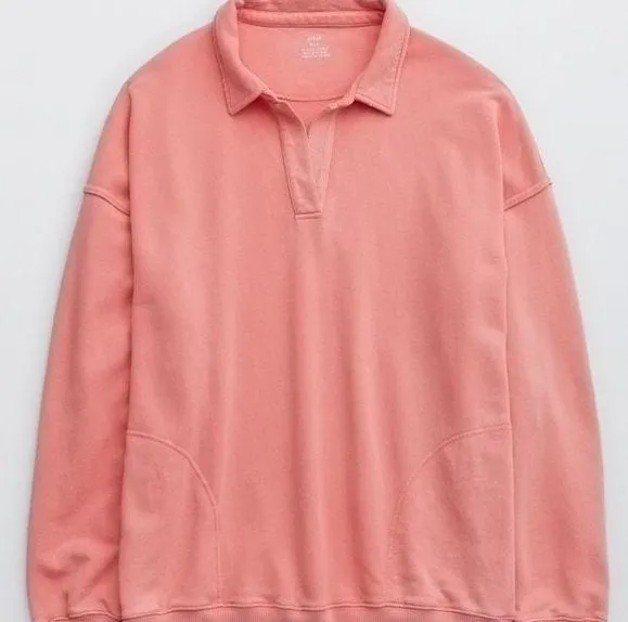 Happy Henley Everyday Polo Oversized Sweatshirt - Image 5